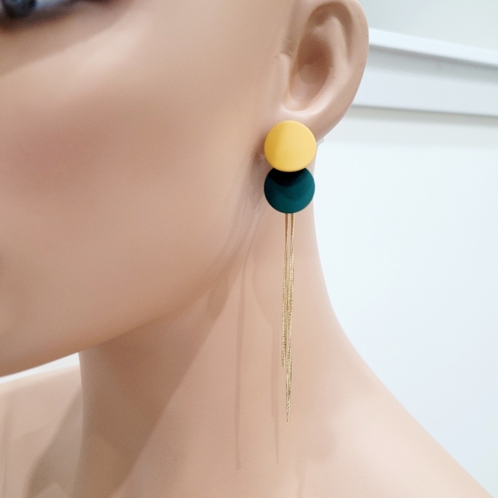 Brand New Gold Tone 2 in 1 Yellow Green Earrings